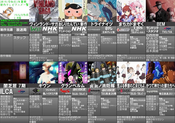 2019年7月夏番动画列表2.0版