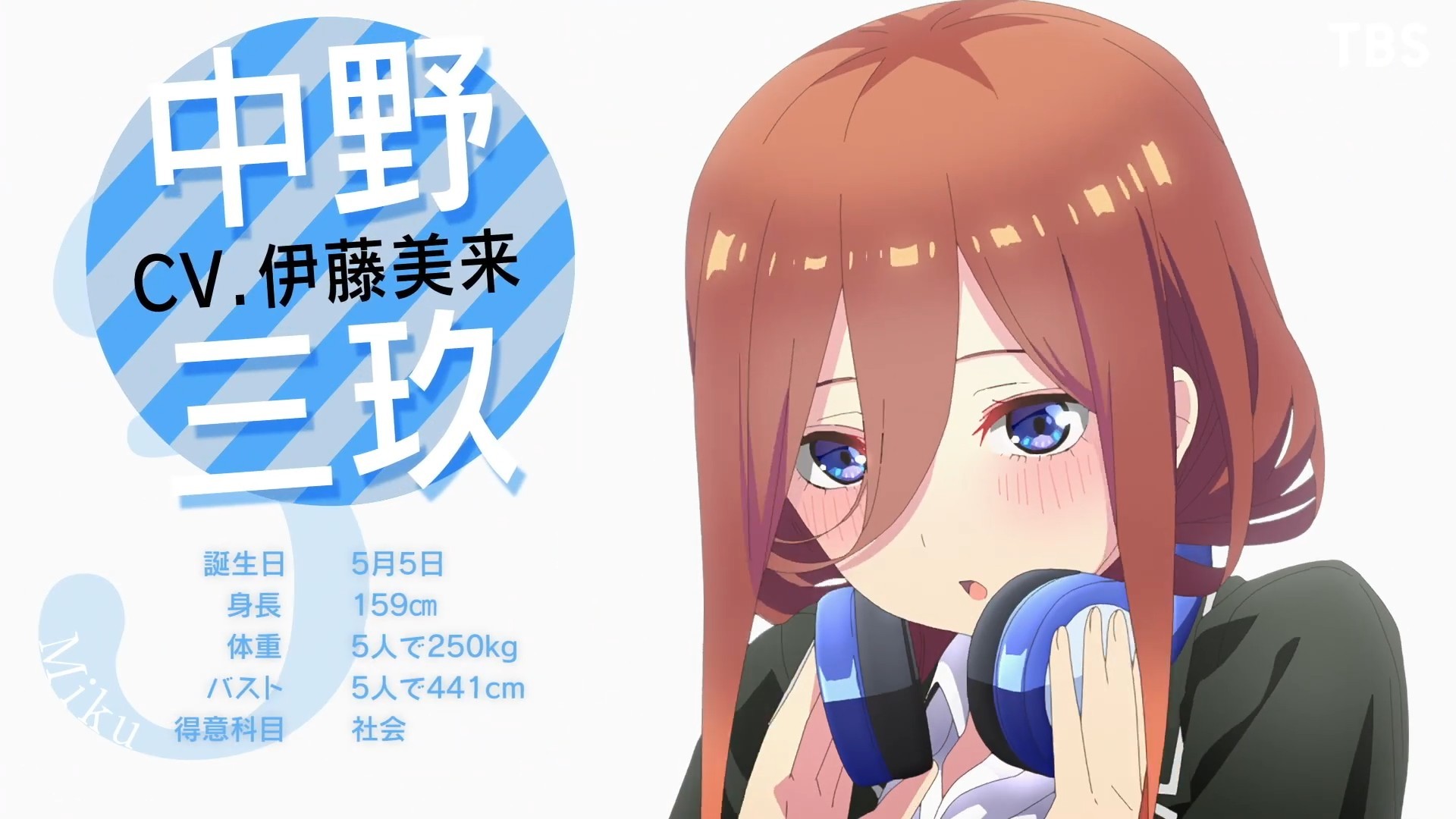 TV动画「五等分的新娘∬」"三玖"角色PV公开，2021年1月开播