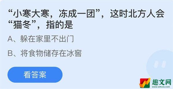 小寒大寒冻成一团这时北方人会猫冬指的是-蚂蚁庄园1月5日答案介绍